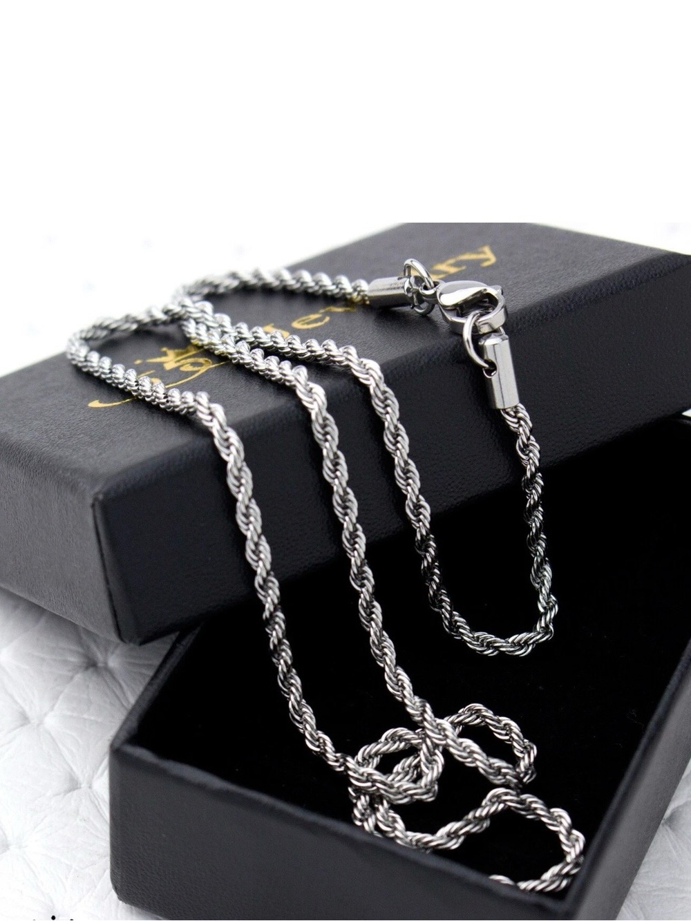 Silver 316L Stainless Steel Italian Rope Chain Necklace 2MM